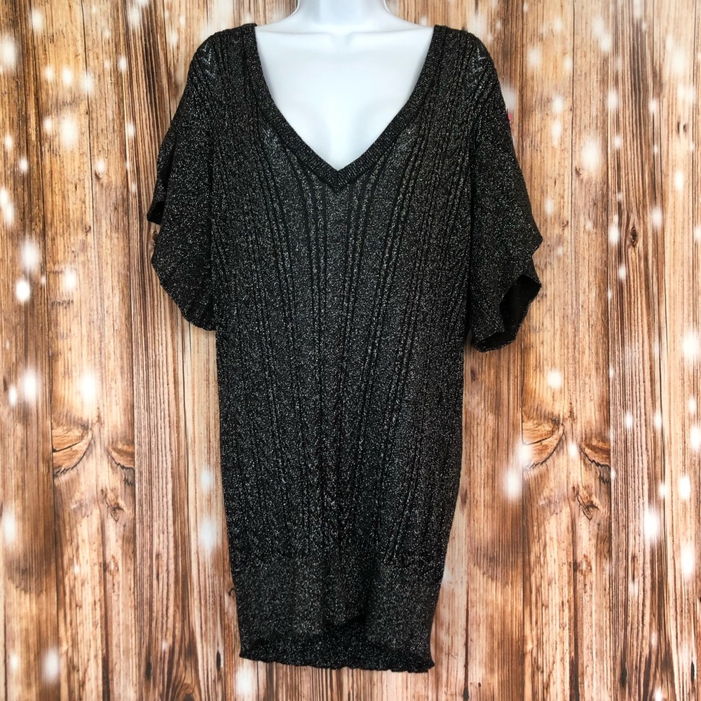 Torrid Black with Silver Metallic Threading Crochet Style Short Sleeve Sleeve